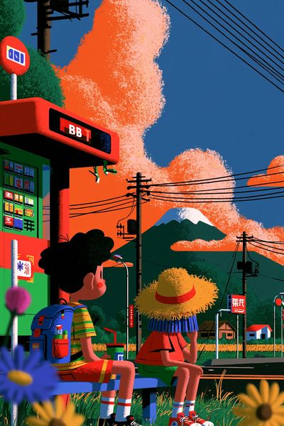 Japanese Countryside Illustration Poster. poster