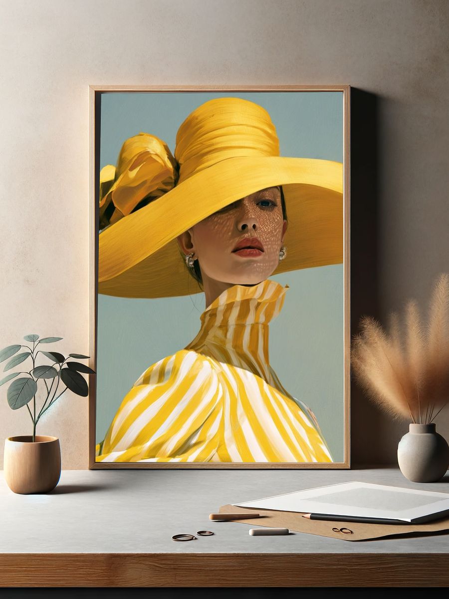 Yellow Hat Fashion Illustration Poster. — room view 2