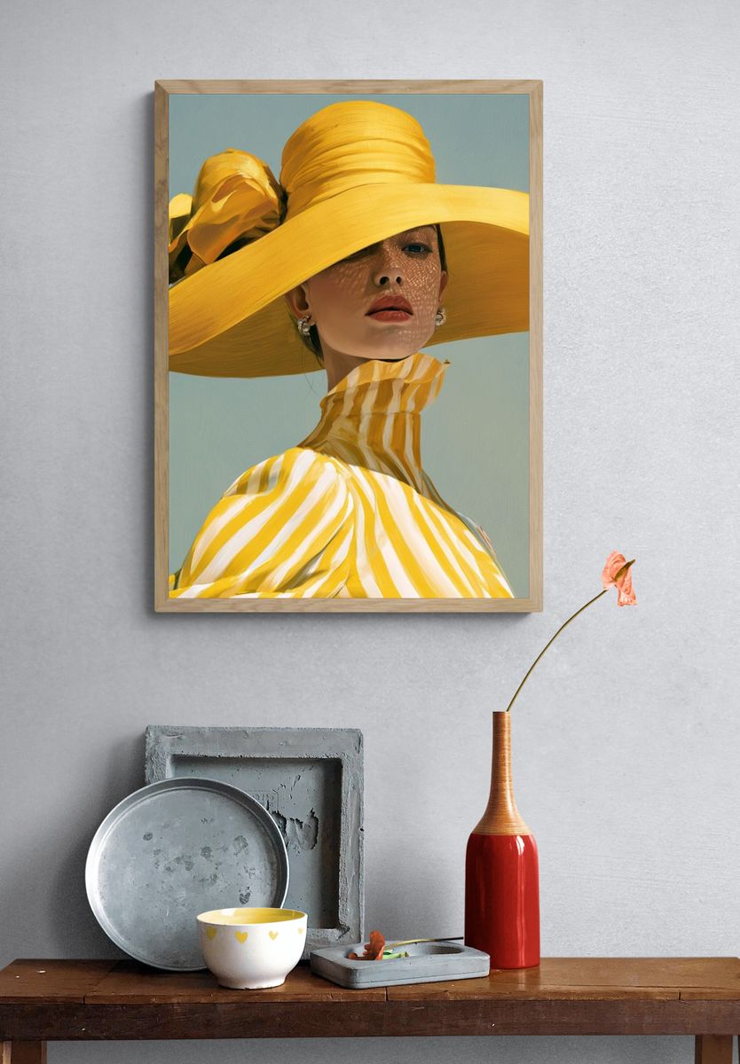 Yellow Hat Fashion Illustration Poster. — room view 3