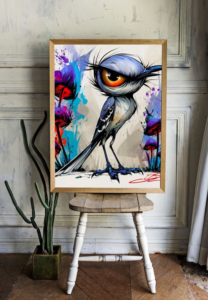 Surreal Bird Graffiti Poster. — room view 1
