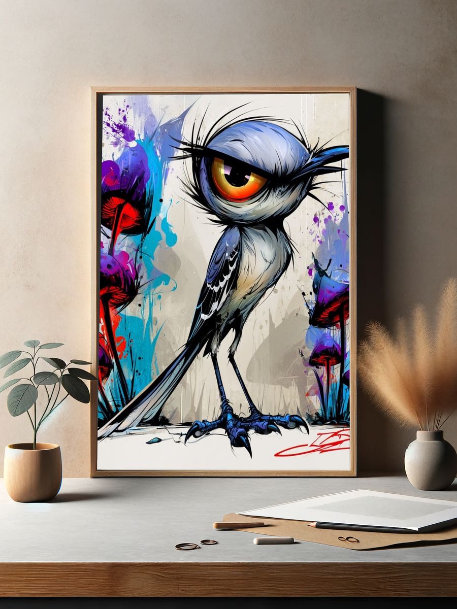 Surreal Bird Graffiti Poster. — room view 2