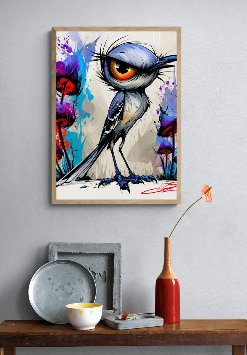 Surreal Bird Graffiti Poster. — room view 3
