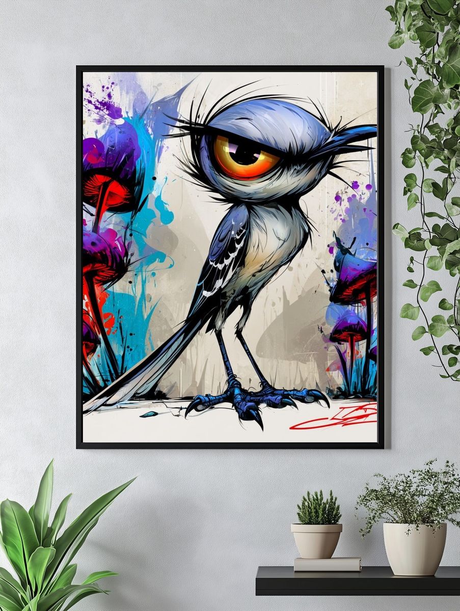 Surreal Bird Graffiti Poster. — room view 4