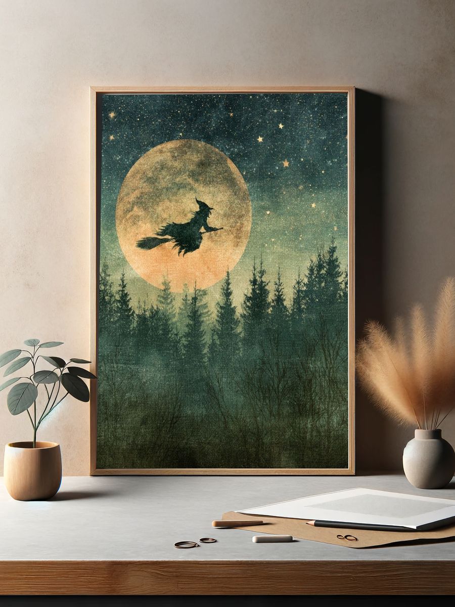 Witch Silhouette Moonlit Forest Poster. — room view 2