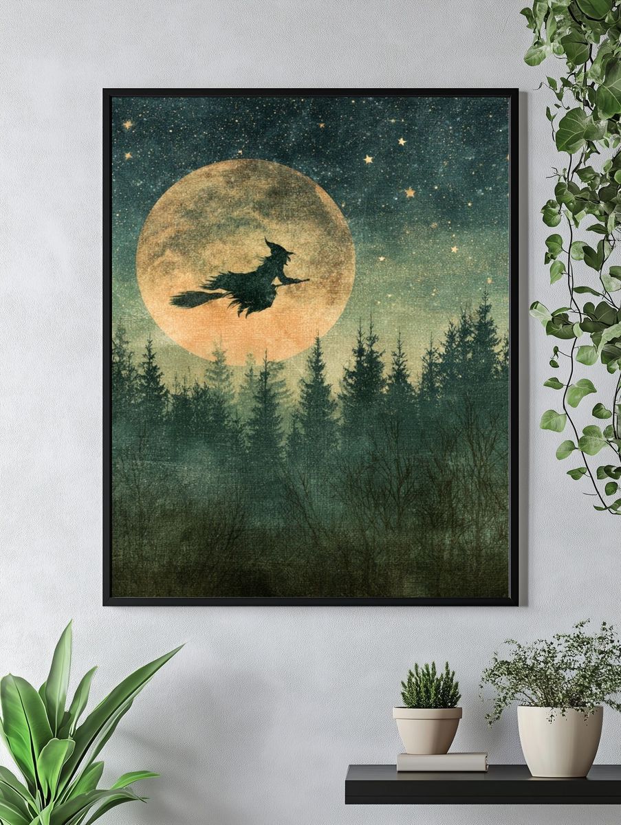 Witch Silhouette Moonlit Forest Poster. — room view 4
