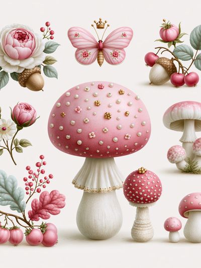 Whimsical Mushroom Garden Print. poster