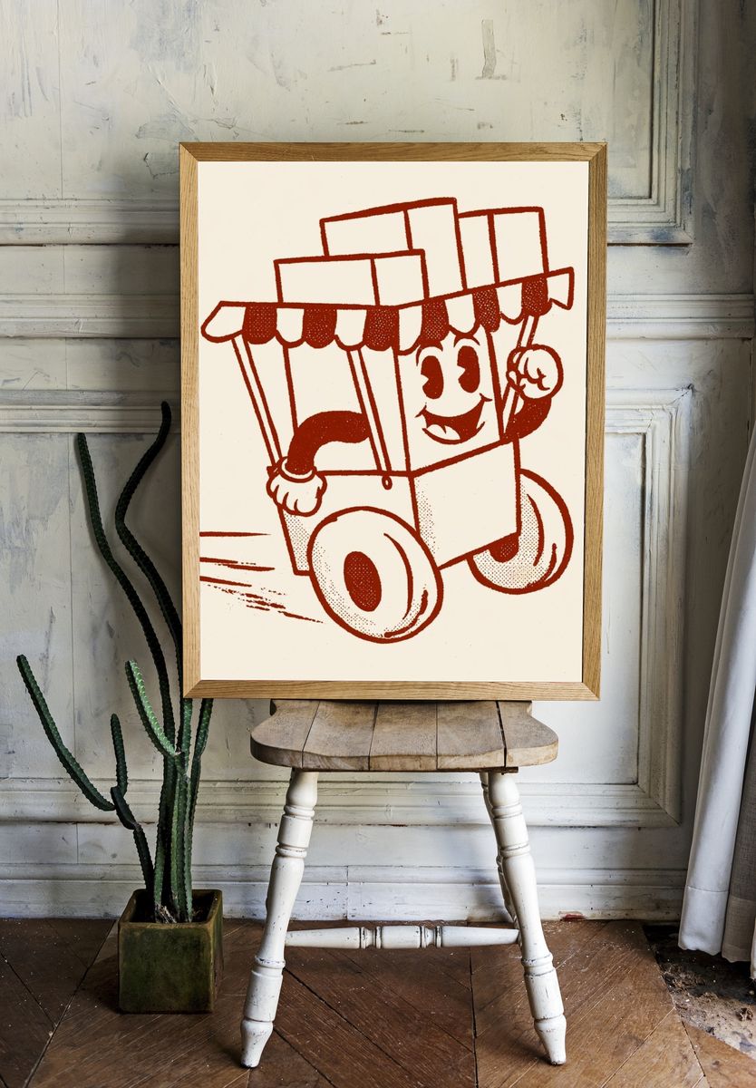 Cartoon Box Car Illustration Poster. — room view 1