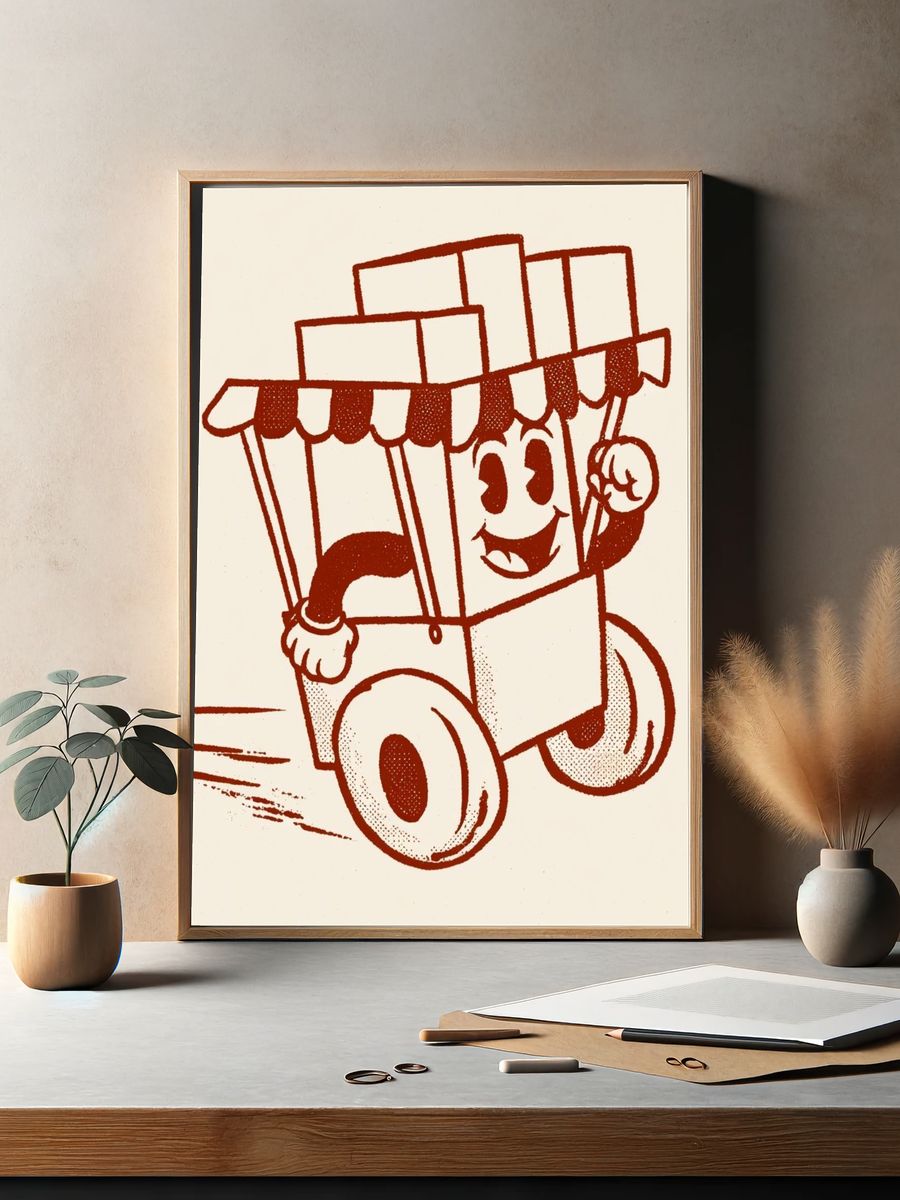 Cartoon Box Car Illustration Poster. — room view 2