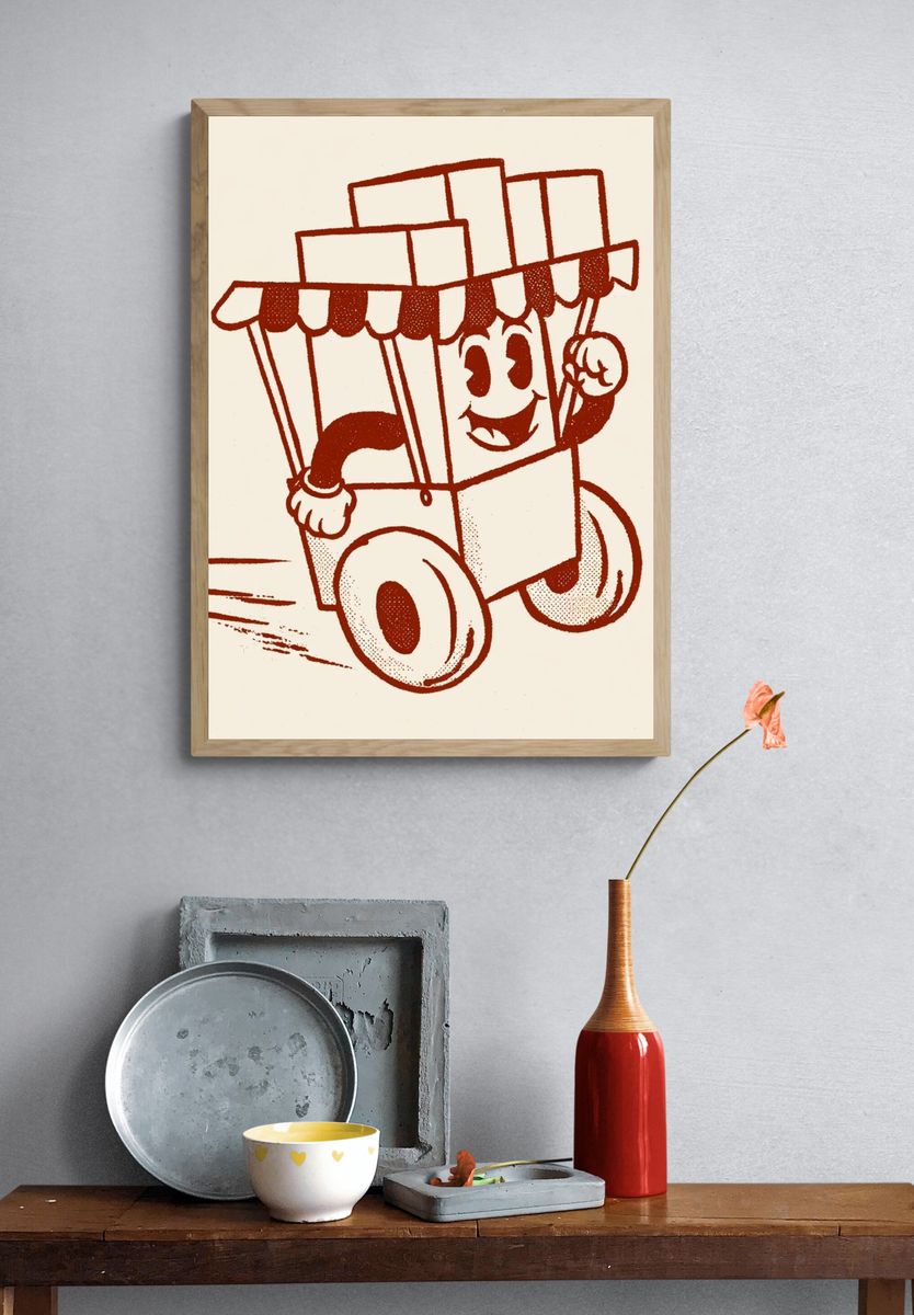 Cartoon Box Car Illustration Poster. — room view 3