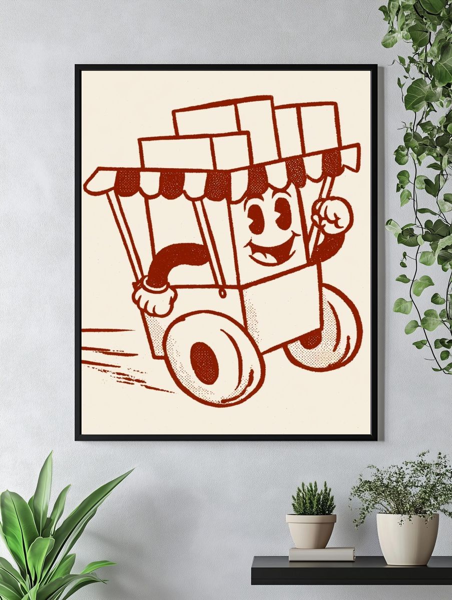 Cartoon Box Car Illustration Poster. — room view 4