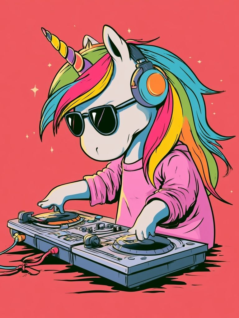 Unicorn DJ Illustration Poster. poster — illustration art