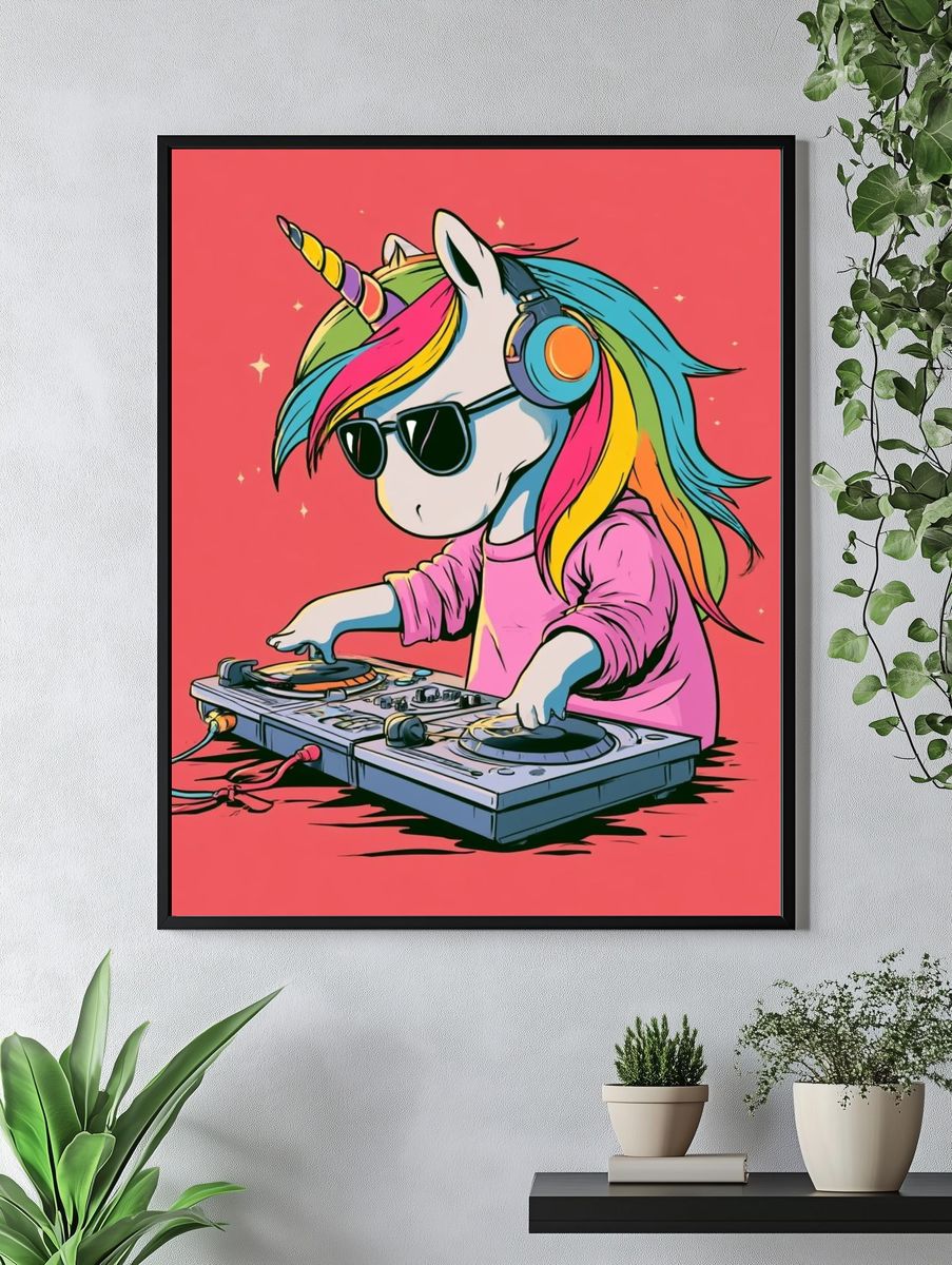 Unicorn DJ Illustration Poster. — room view 4
