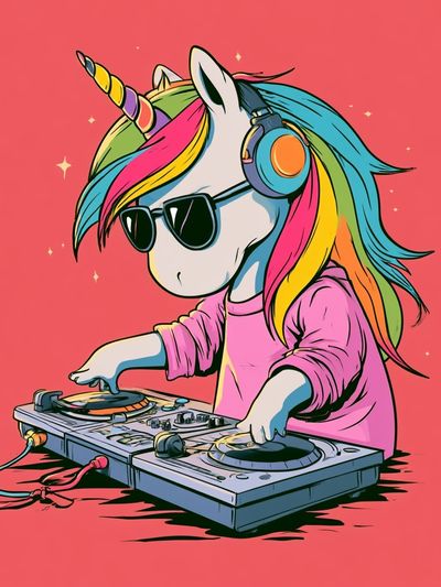 Unicorn DJ Illustration Poster. poster