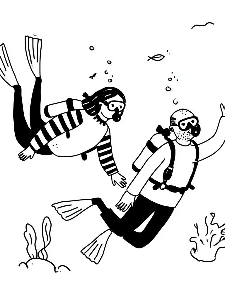Scuba Divers Line Art Poster. poster — illustration art