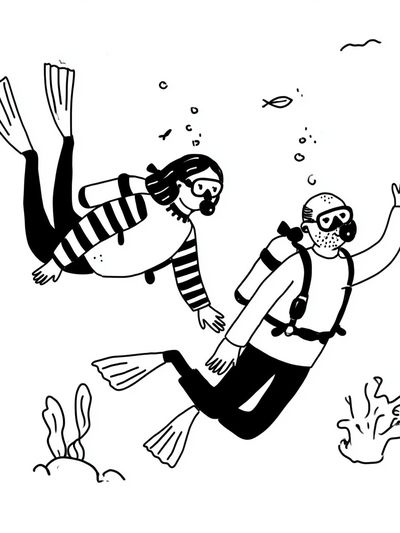 Scuba Divers Line Art Poster. poster