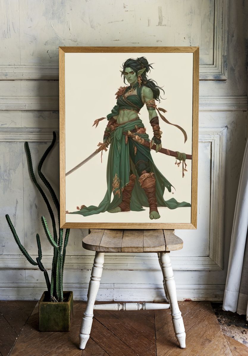 Green Fantasy Warrior Illustration Poster. room preview