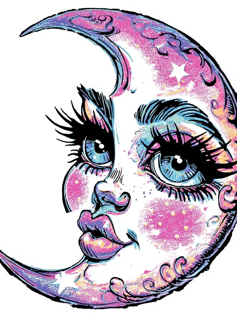 Celestial Moon Face Illustration Poster. poster detail