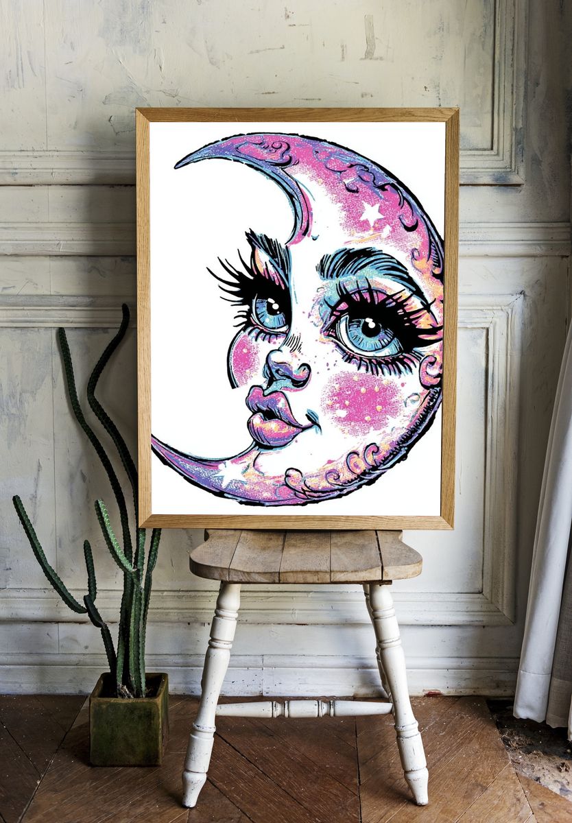 Celestial Moon Face Illustration Poster room preview