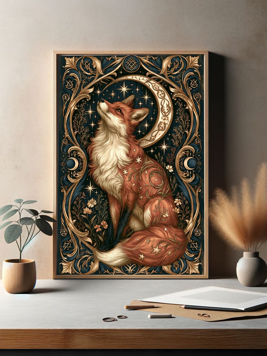 Celestial Fox Art Nouveau Poster. — room view 2