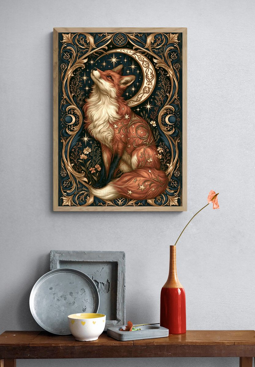 Celestial Fox Art Nouveau Poster. — room view 3
