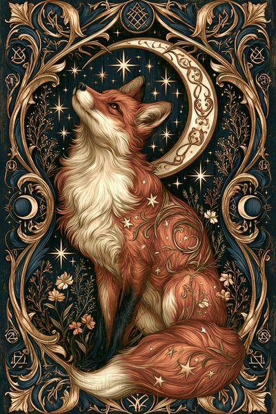 Celestial Fox Art Nouveau Poster. poster