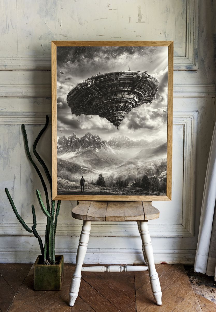 Alien Sky Over Mountains Print. room preview