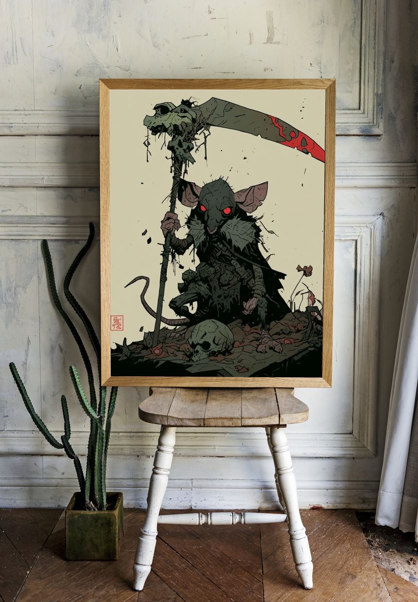 Grim Reaper Rat Illustration Poster. — room view 1