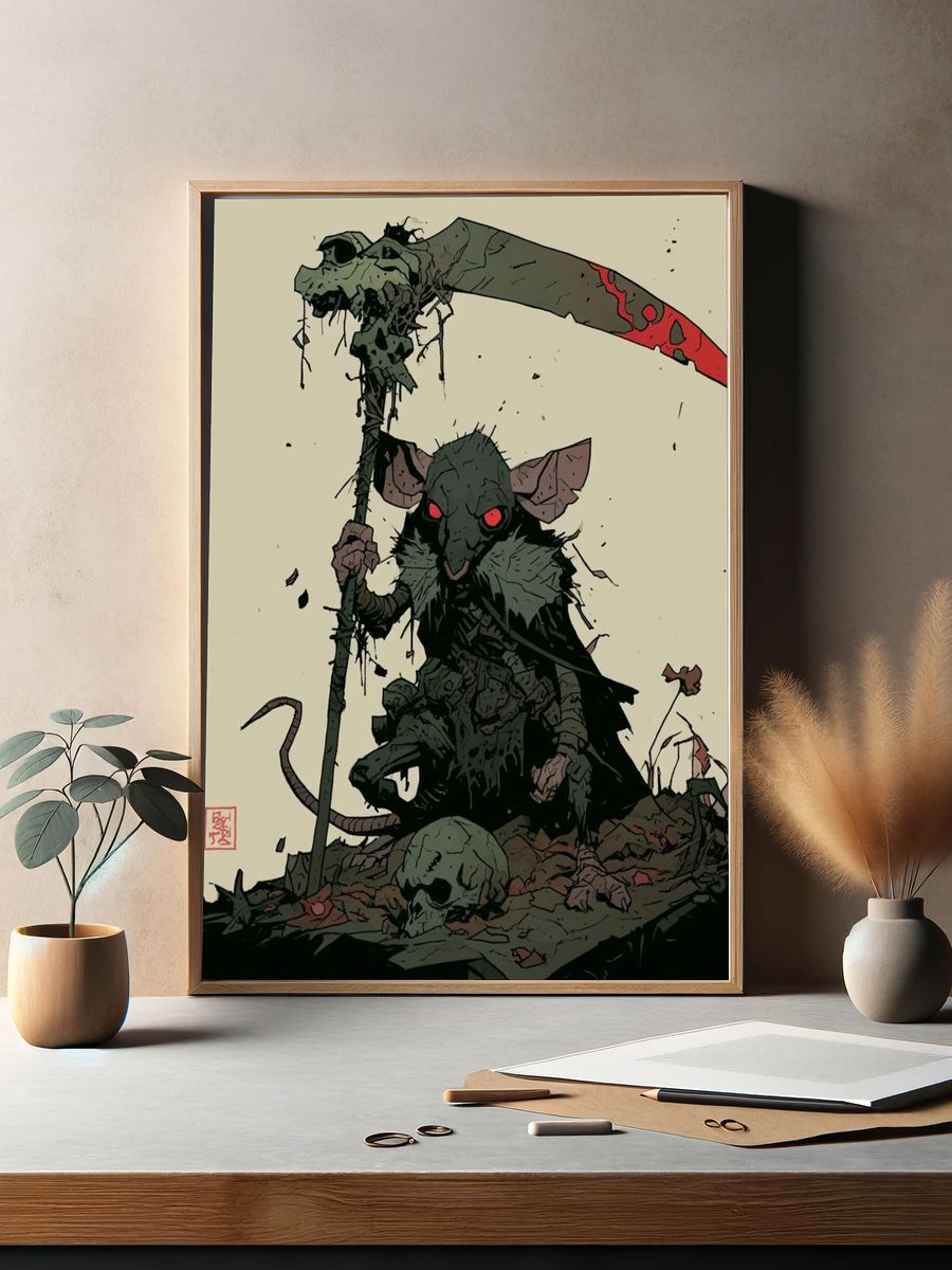 Grim Reaper Rat Illustration Poster. — room view 2