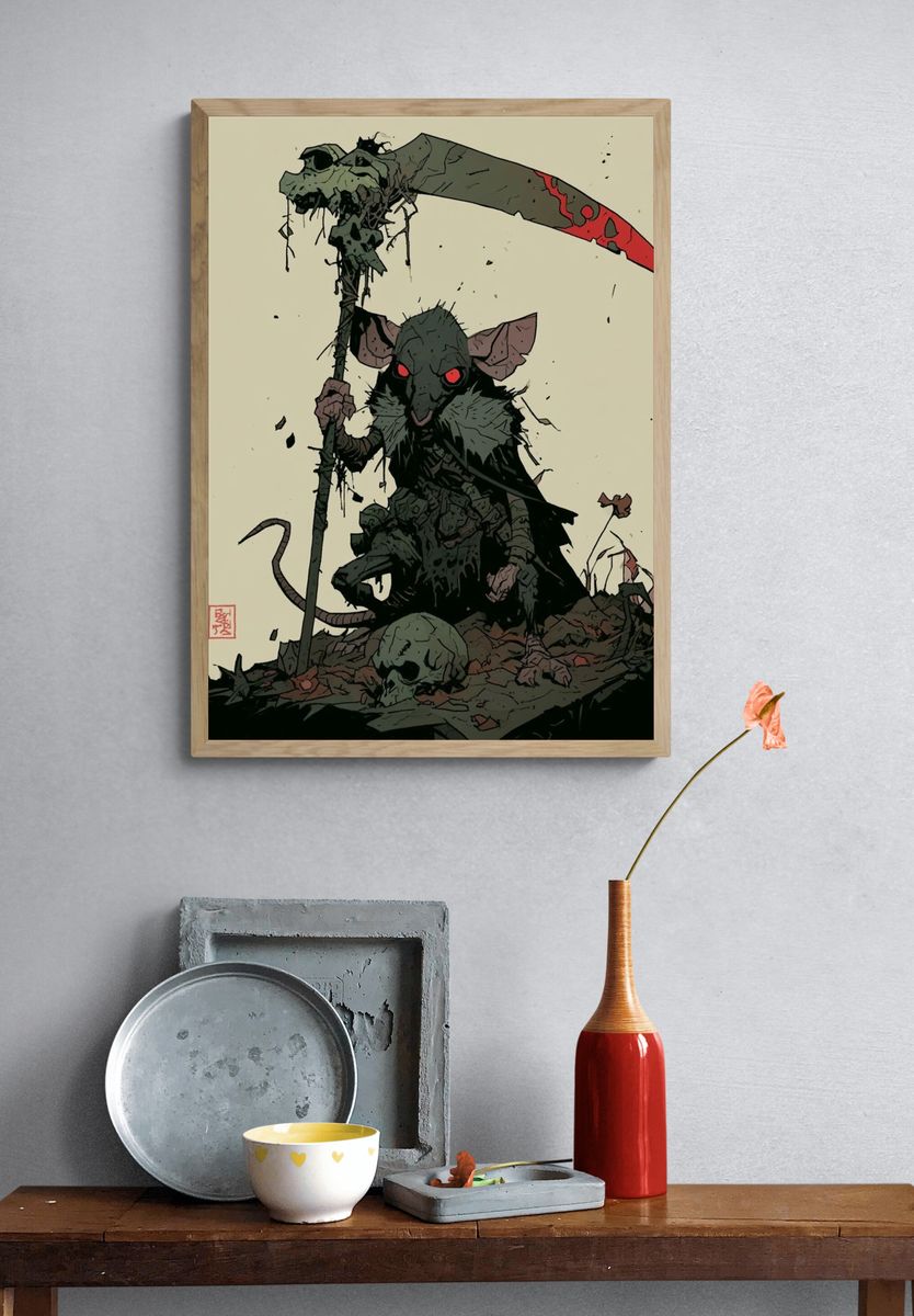 Grim Reaper Rat Illustration Poster. — room view 3