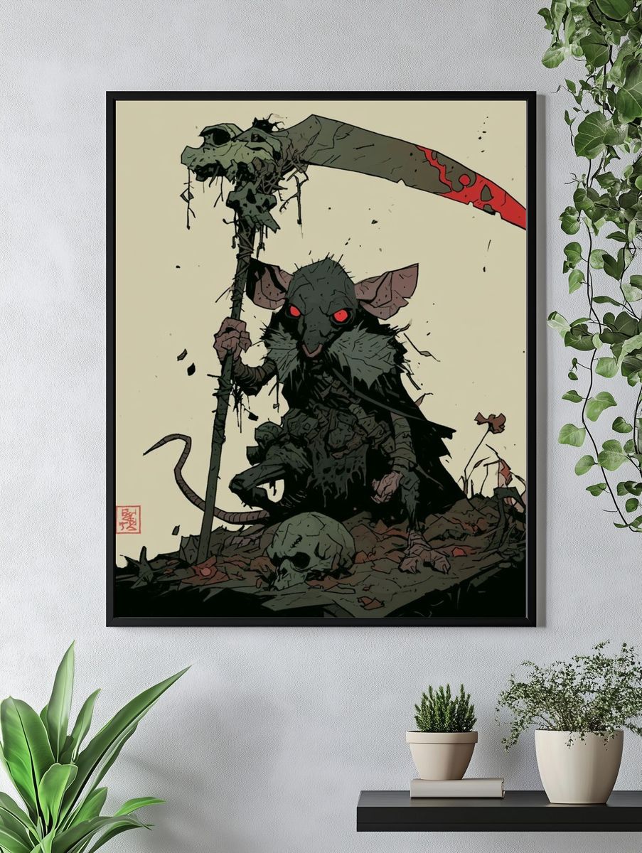 Grim Reaper Rat Illustration Poster. — room view 4