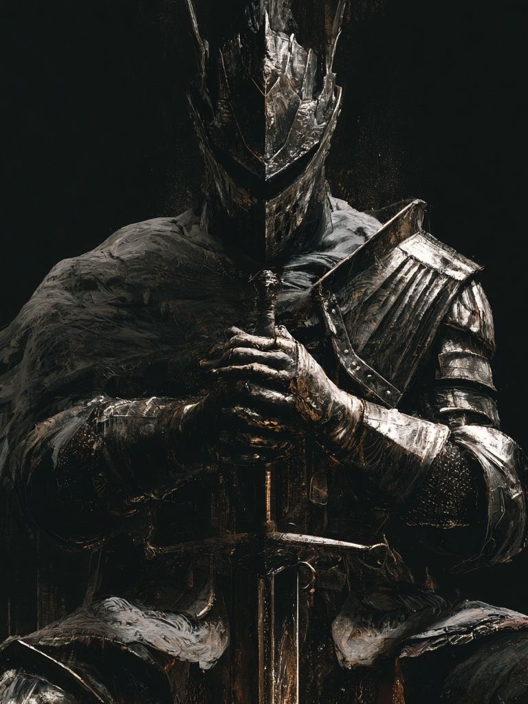 Dark Armored Knight Print. poster — illustration art