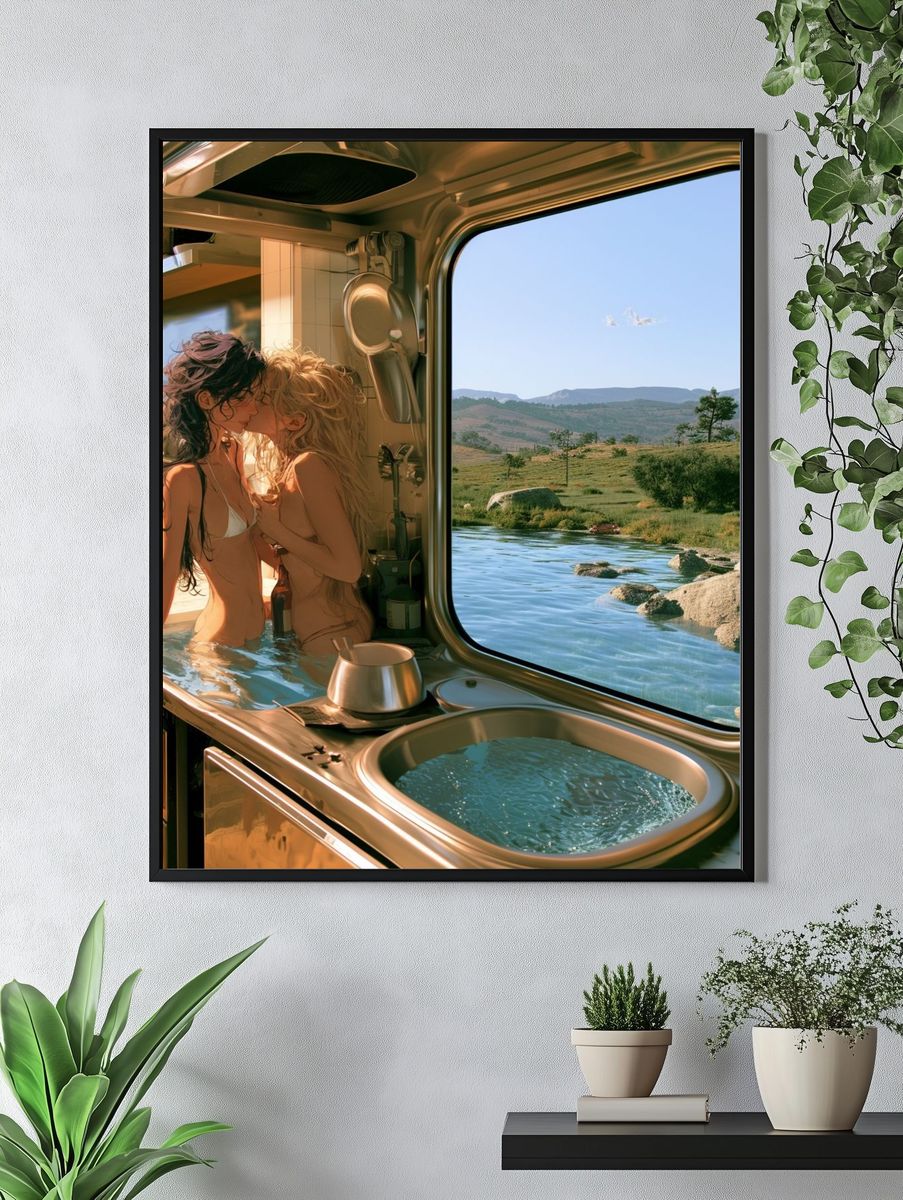 Dreamy Cabin Kiss Illustration Print. — room view 4