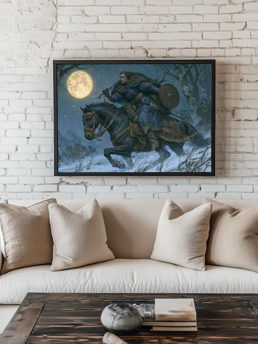 Moonlit Warrior on Horseback Print. — room view 1