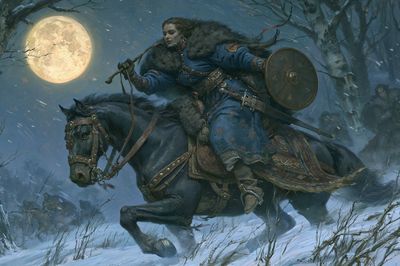 Moonlit Warrior on Horseback Print. poster print