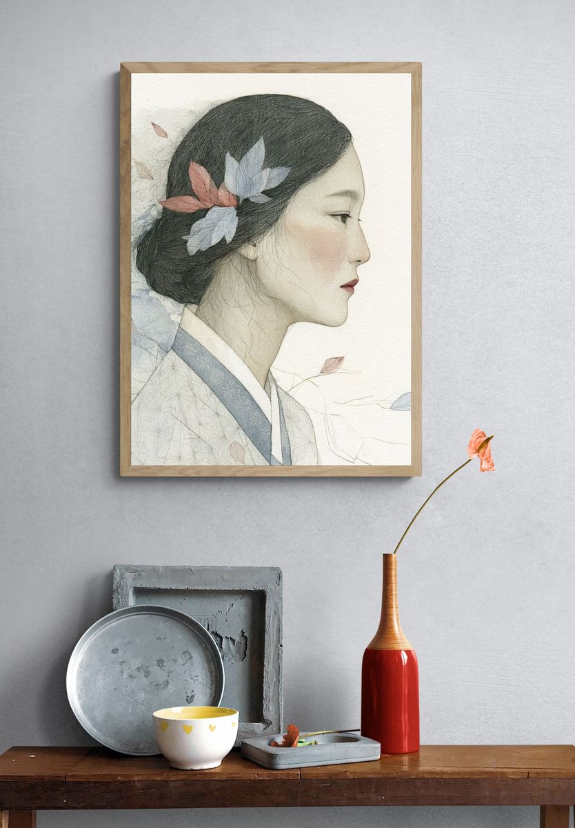 Elegant Geisha Portrait Print. — room view 3