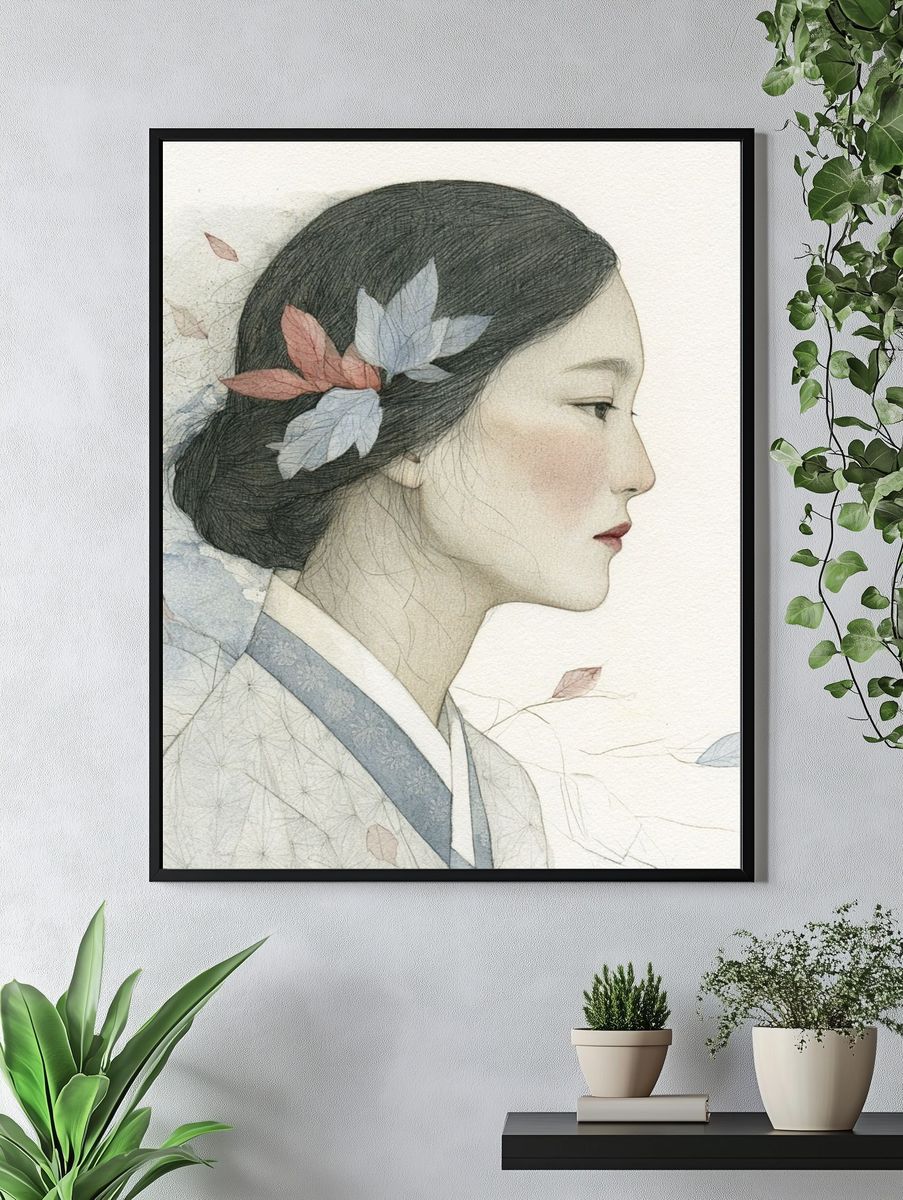 Elegant Geisha Portrait Print. — room view 4