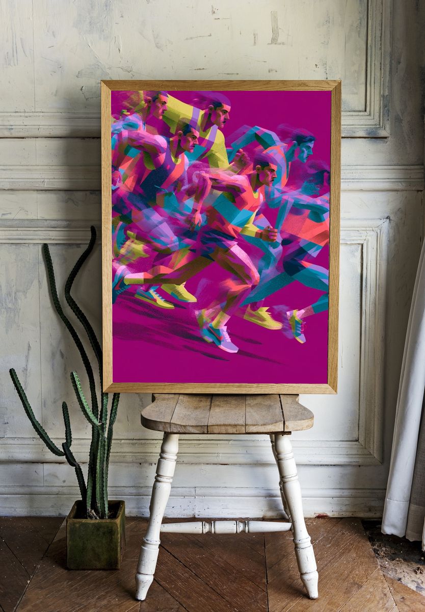 Neon Runners Illustration Poster. room preview