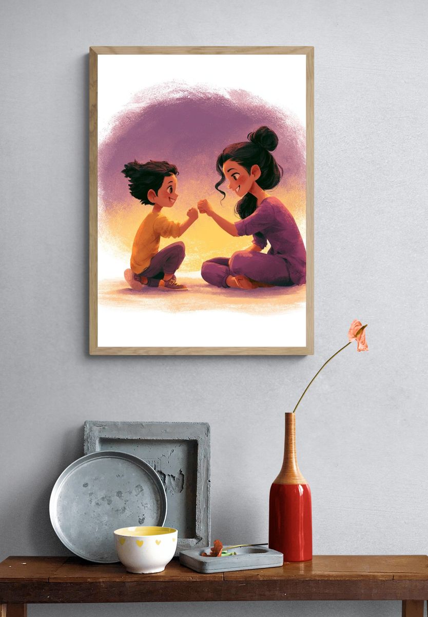 Playful Friendship Illustration Poster. — room view 3