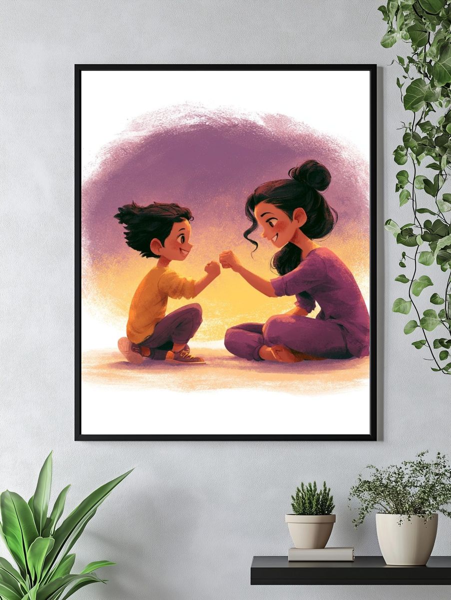 Playful Friendship Illustration Poster. — room view 4