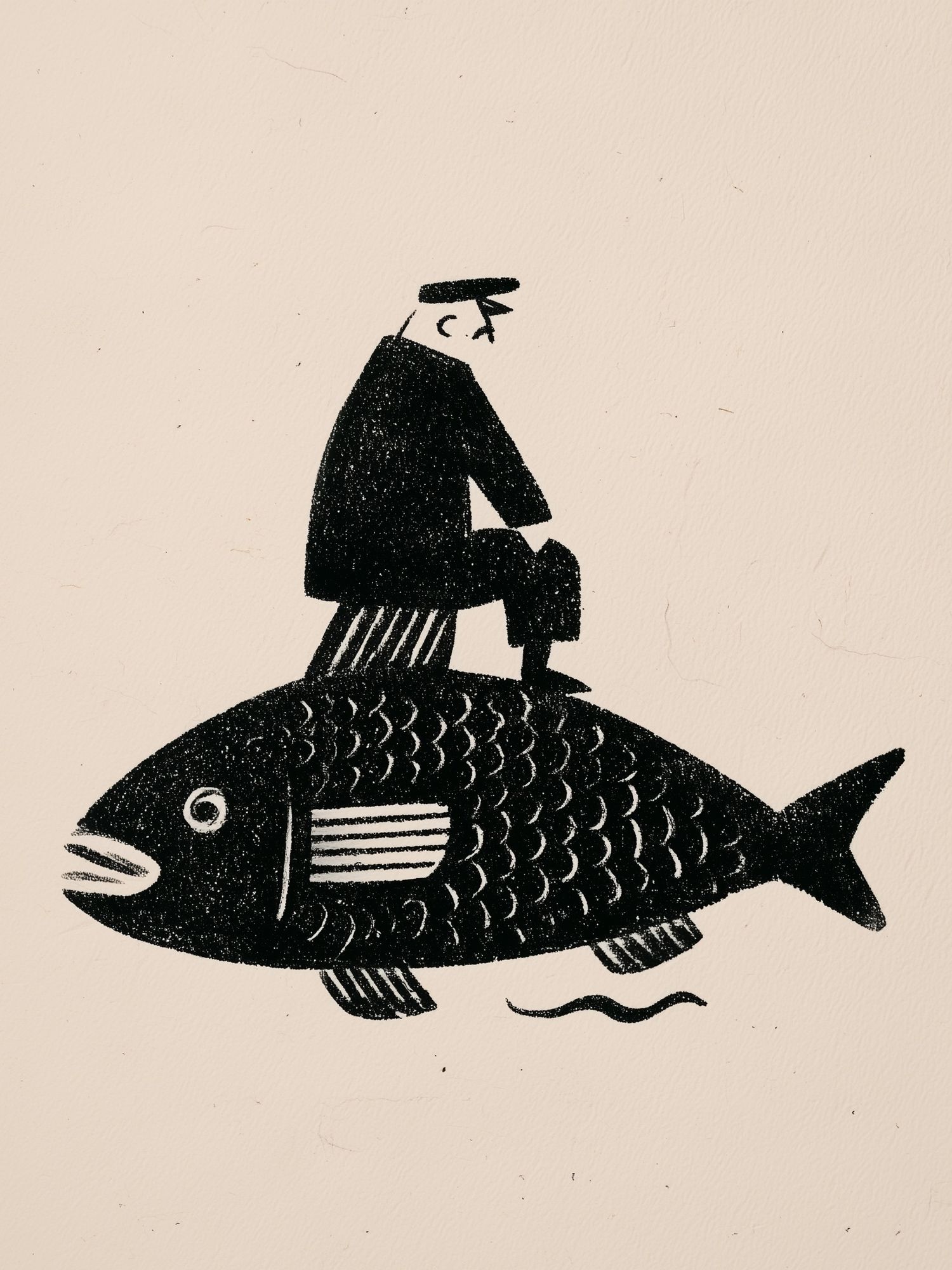 Fisherman on Fish Illustration Poster. poster — illustration art
