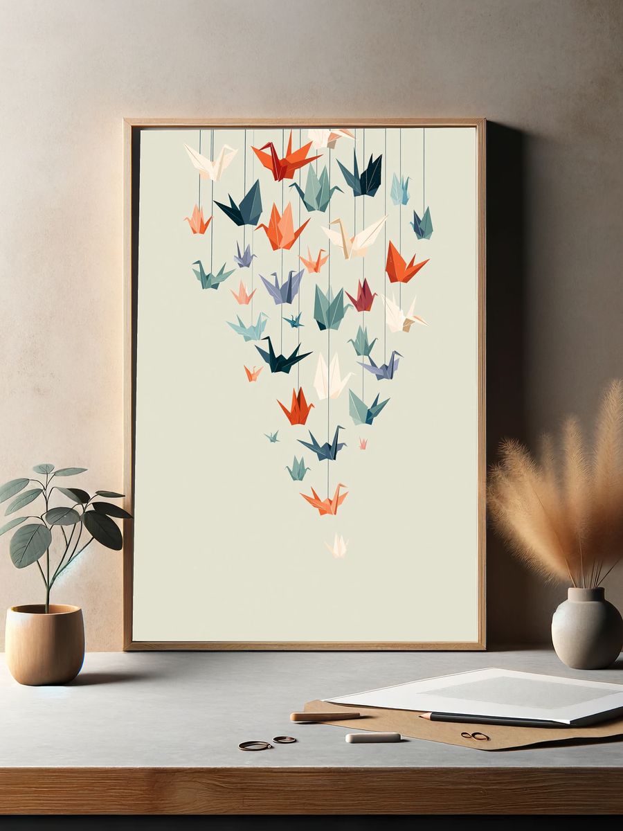 Origami Cranes Minimalist Poster. — room view 2