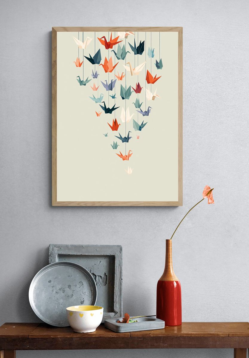 Origami Cranes Minimalist Poster. — room view 3