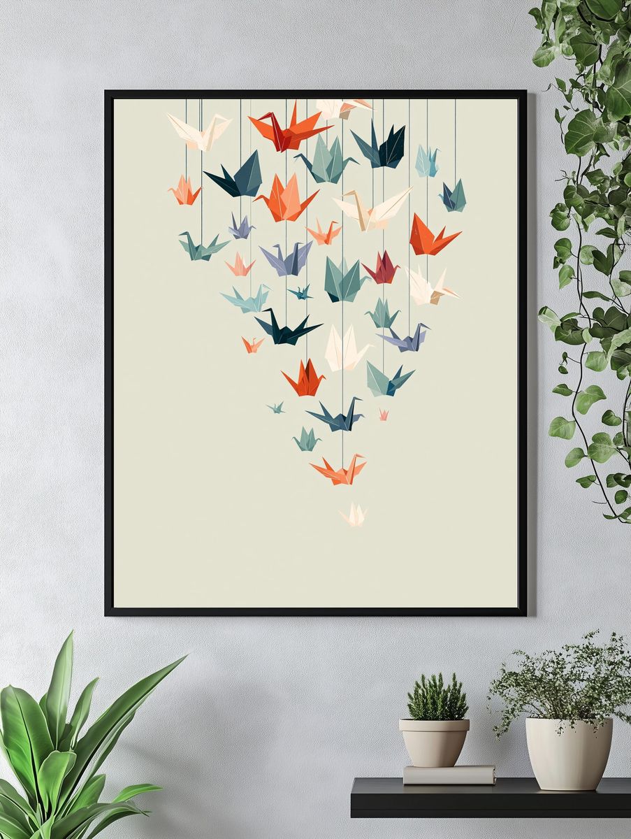 Origami Cranes Minimalist Poster. — room view 4