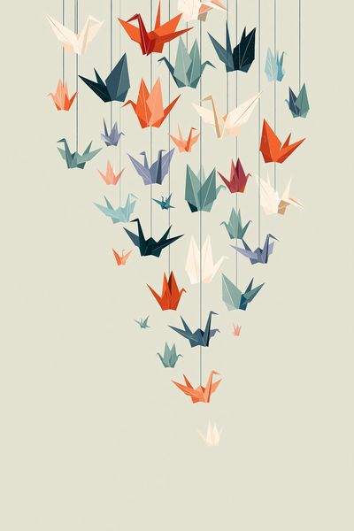 Origami Cranes Minimalist Poster.