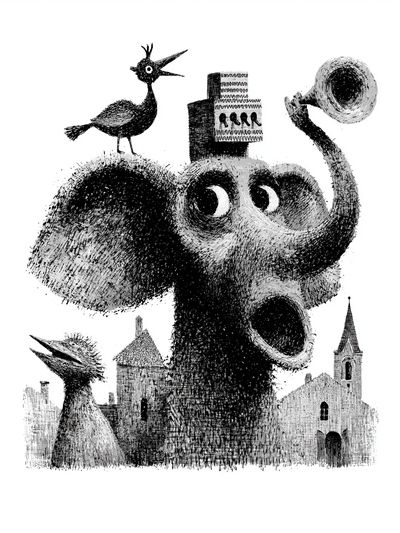 Surreal Bird and Elephant Print. poster