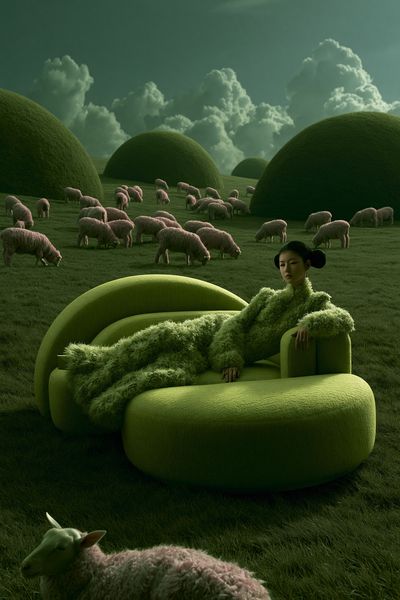 Surreal Green Pasture Illustration Poster. poster print