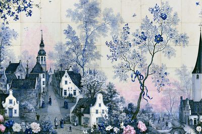Blue Dutch Village Floral Poster. poster