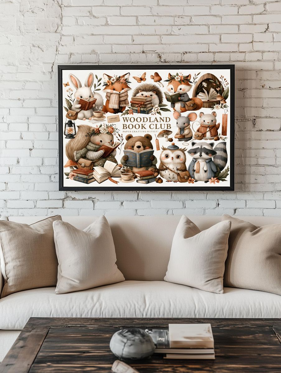 Woodland Book Club Illustration Poster. — room view 1