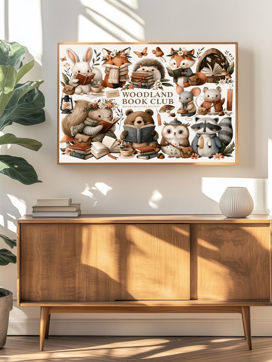 Woodland Book Club Illustration Poster. — room view 3