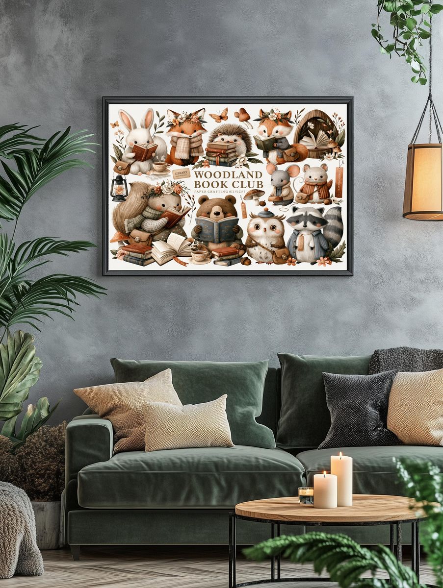 Woodland Book Club Illustration Poster. — room view 4